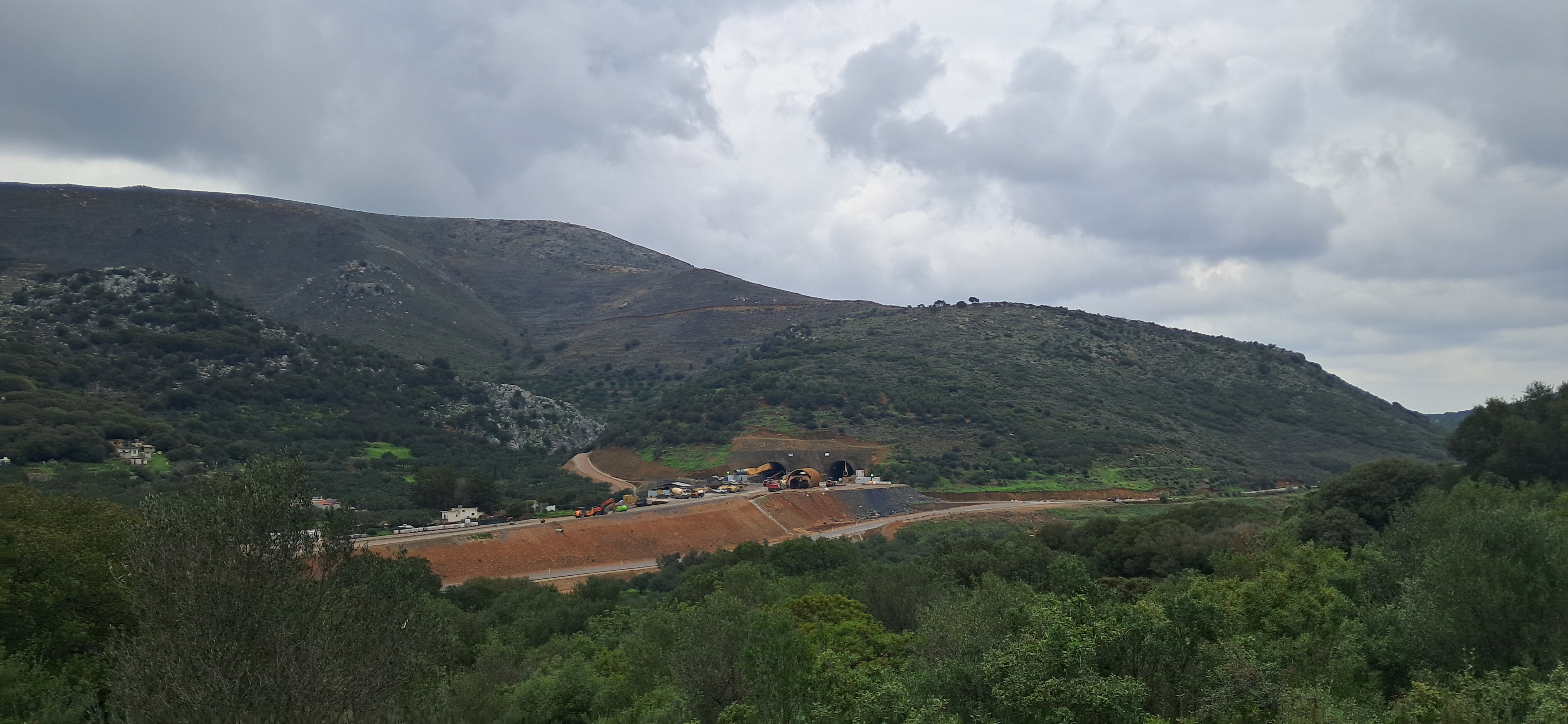 Southern portal construction works of the Kastelli twin tunnels, 1 March 2026